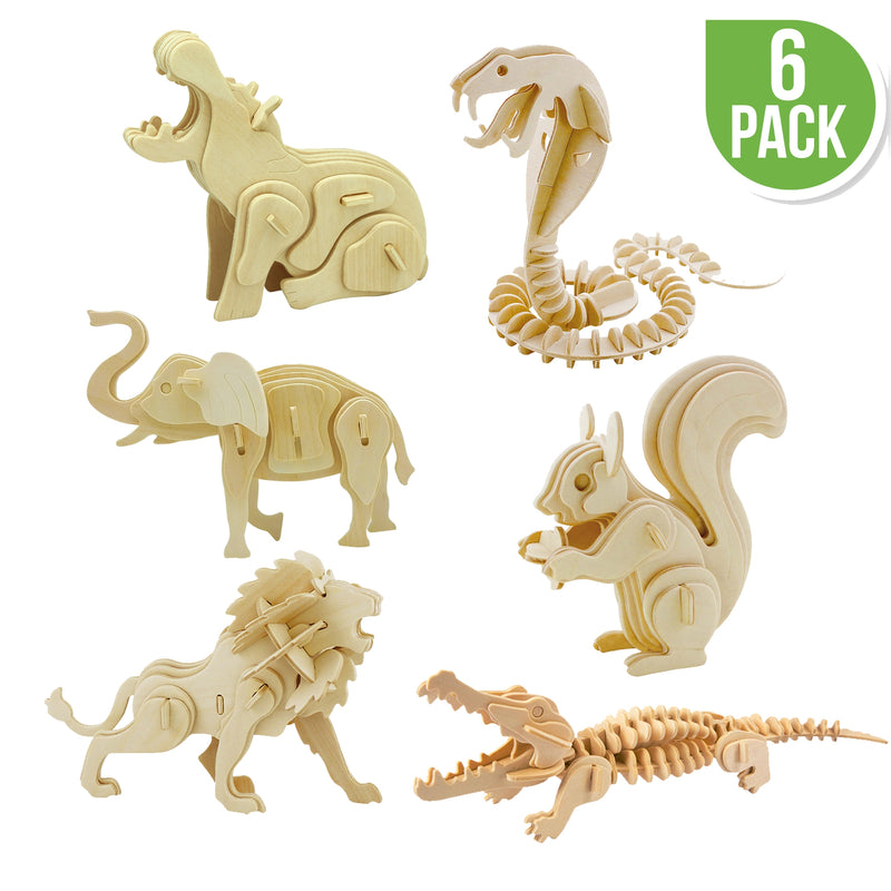  Hands Craft DIY 3D Wooden Puzzle – 6 Assorted Dinosaur Bundle  Pack Set Brain Teaser Puzzles Educational STEM Toy Adults and Kids to Build  Safe and Non-Toxic Easy Punch Out Premium