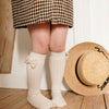 Collegien Jeanne - Ribbed Knee-high Socks with Gingham bow - Blanc Neige kids socks and tights Collegien   