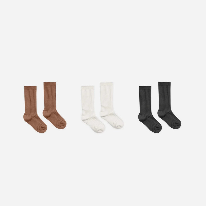 Rylee + Cru Ribbed Socks || Cedar / Ivory / Black kids socks and tights Rylee And Cru   