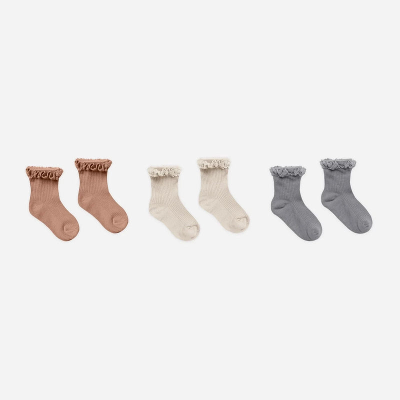 Rylee + Cru Lace Trim Socks || Spice / Natural / Dusty Blue kids socks and tights Rylee And Cru   