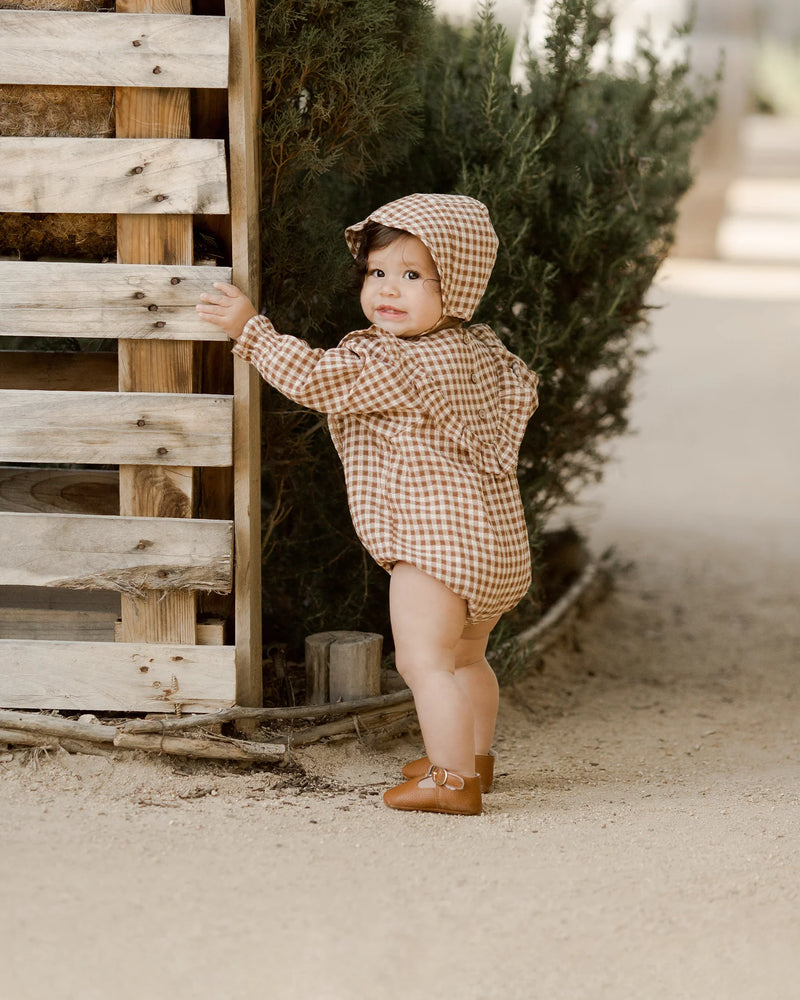 Rylee + Cru Brimmed Bonnet || Brown Gingham baby hats Rylee And Cru   