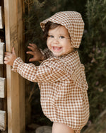 Rylee + Cru Brimmed Bonnet || Brown Gingham baby hats Rylee And Cru   