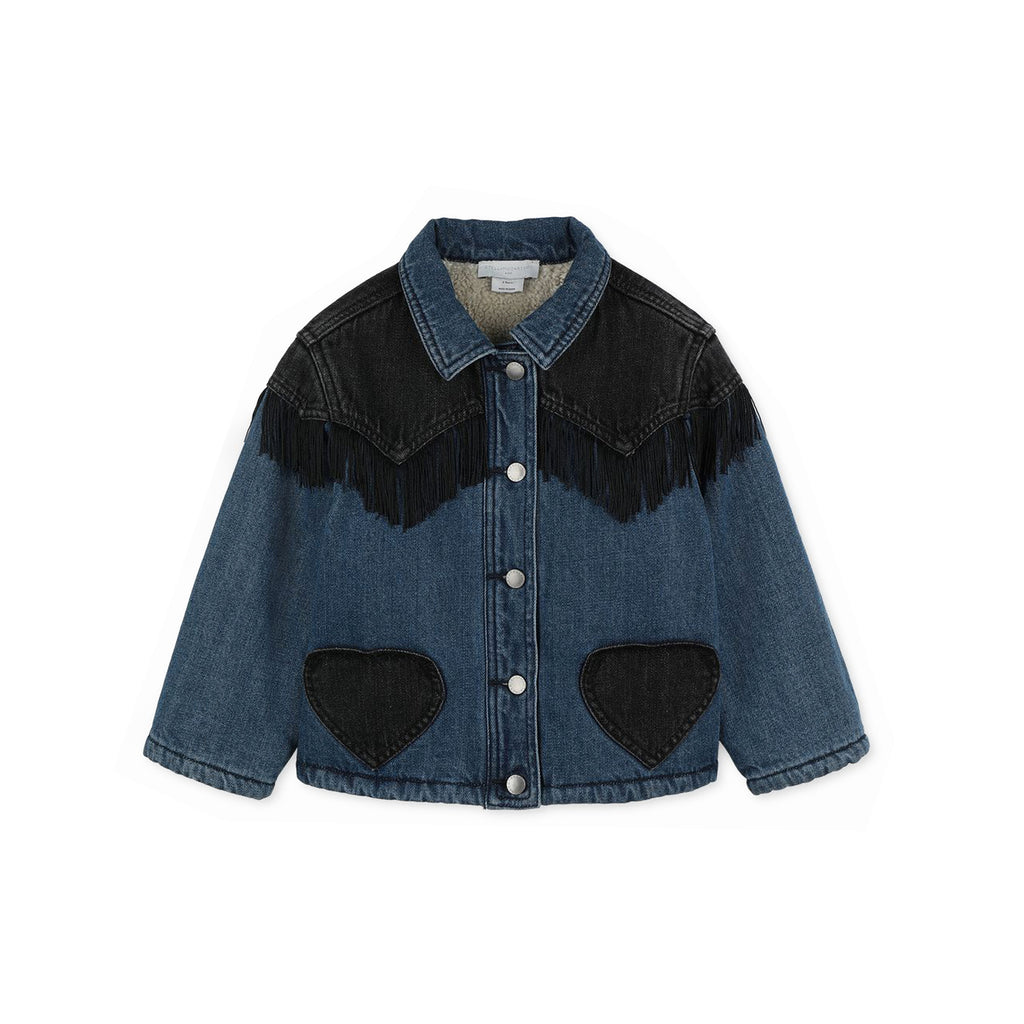 Stella McCartney Kids Girl Hearts & Fringe Washed Denim Jacket kids jackets Stella McCarney Kids   