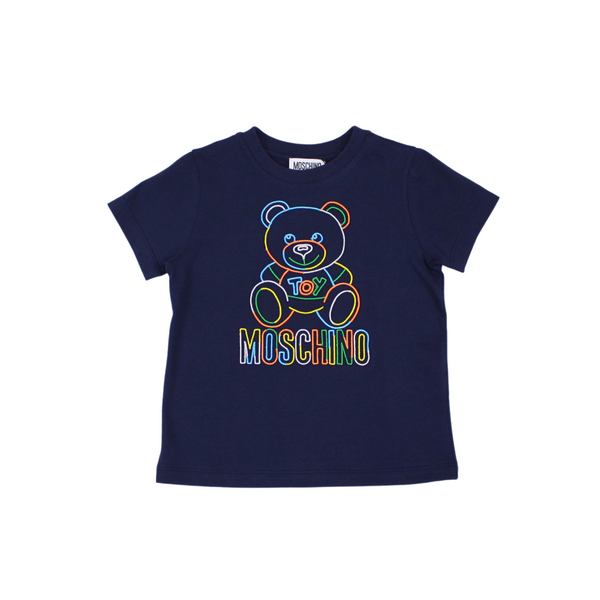 Moschino Kids Rainbow Embroidered Teddy Logo T Shirt Navy – Crown Forever