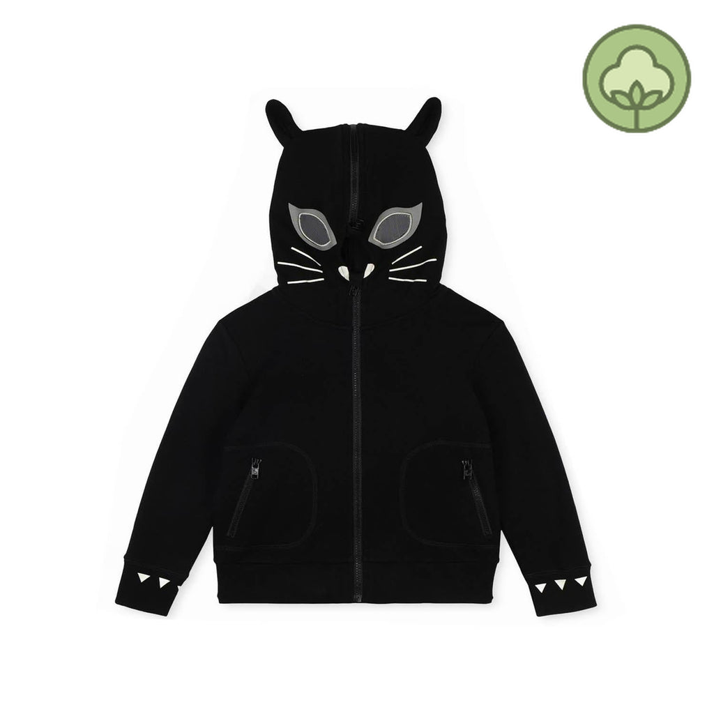 Stella McCartney Kids Cat Cotton Zip-Up Hoodie Black kids jackets Stella McCarney Kids   