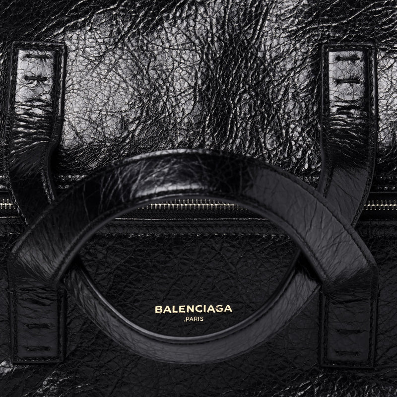 Authentic Balenciaga Bazar Small Tote I Black Crinkled Leather I Excellent