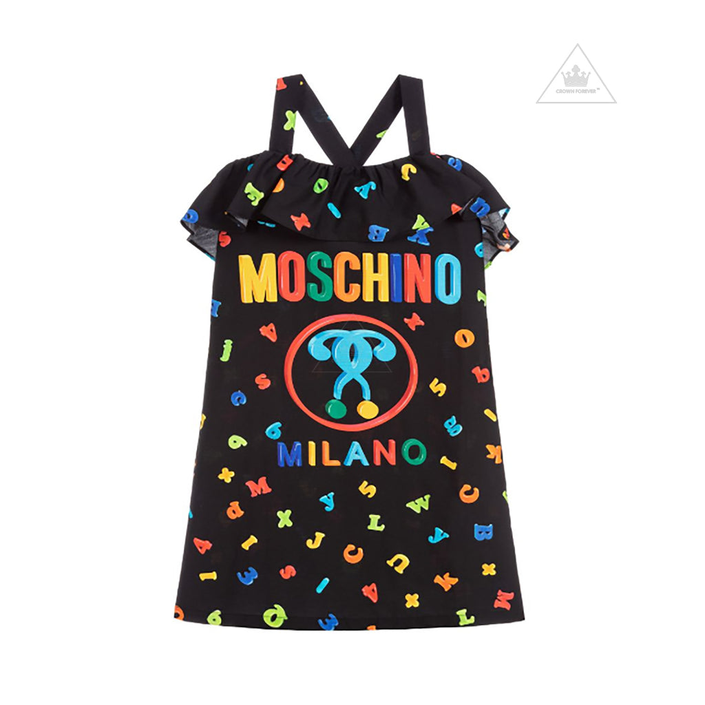 Moschino Kids Girls Mini Me Letters Dress Black kids dresses Moschino   