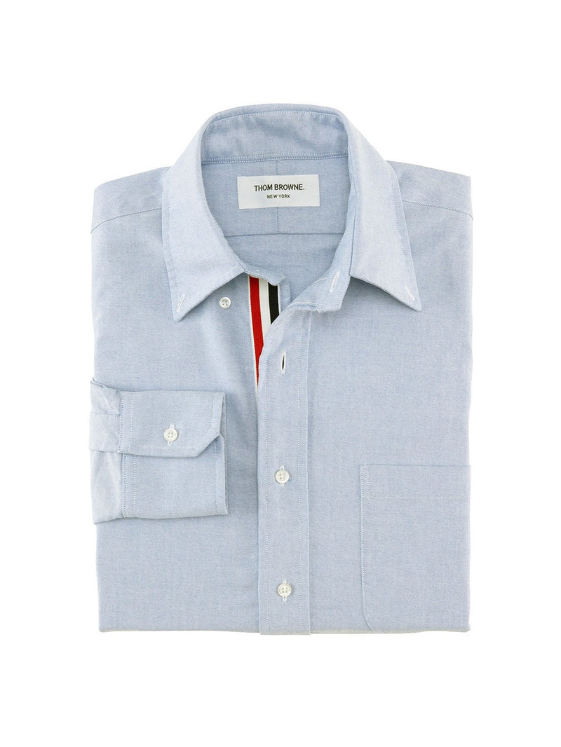 Thom Browne Long Sleeve Shirt With Grosgrain Placket In Blue