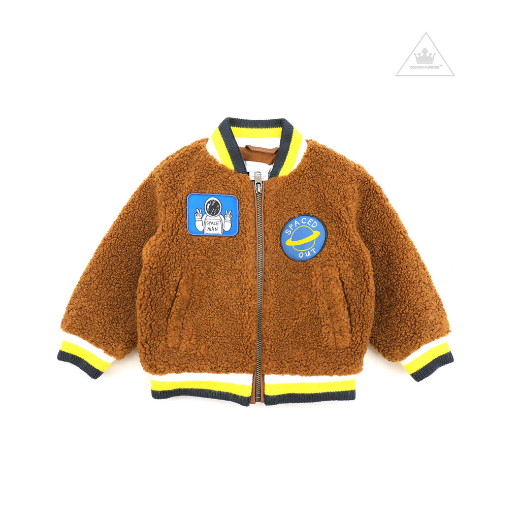 Stella McCartney Kids Baby Boy Teddy Jacket With Patches Brown kids jackets Stella McCarney Kids   